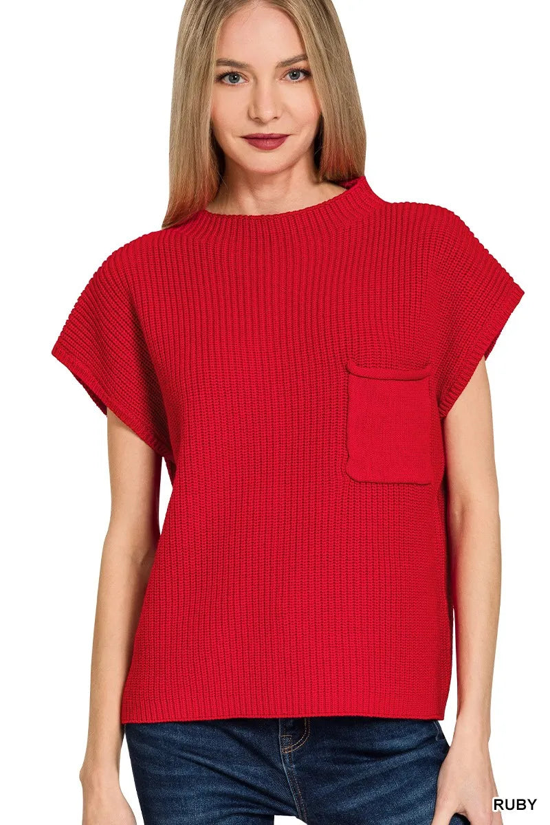 Zenana Red Ribbed Short Sleeve Pullover – Casual Knit Top