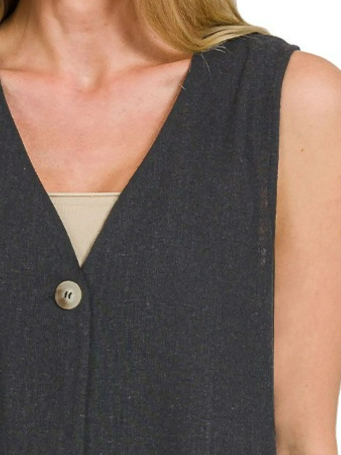 Zenana Side Slit Vest – Sleeveless Button-Front V-Neck Layer