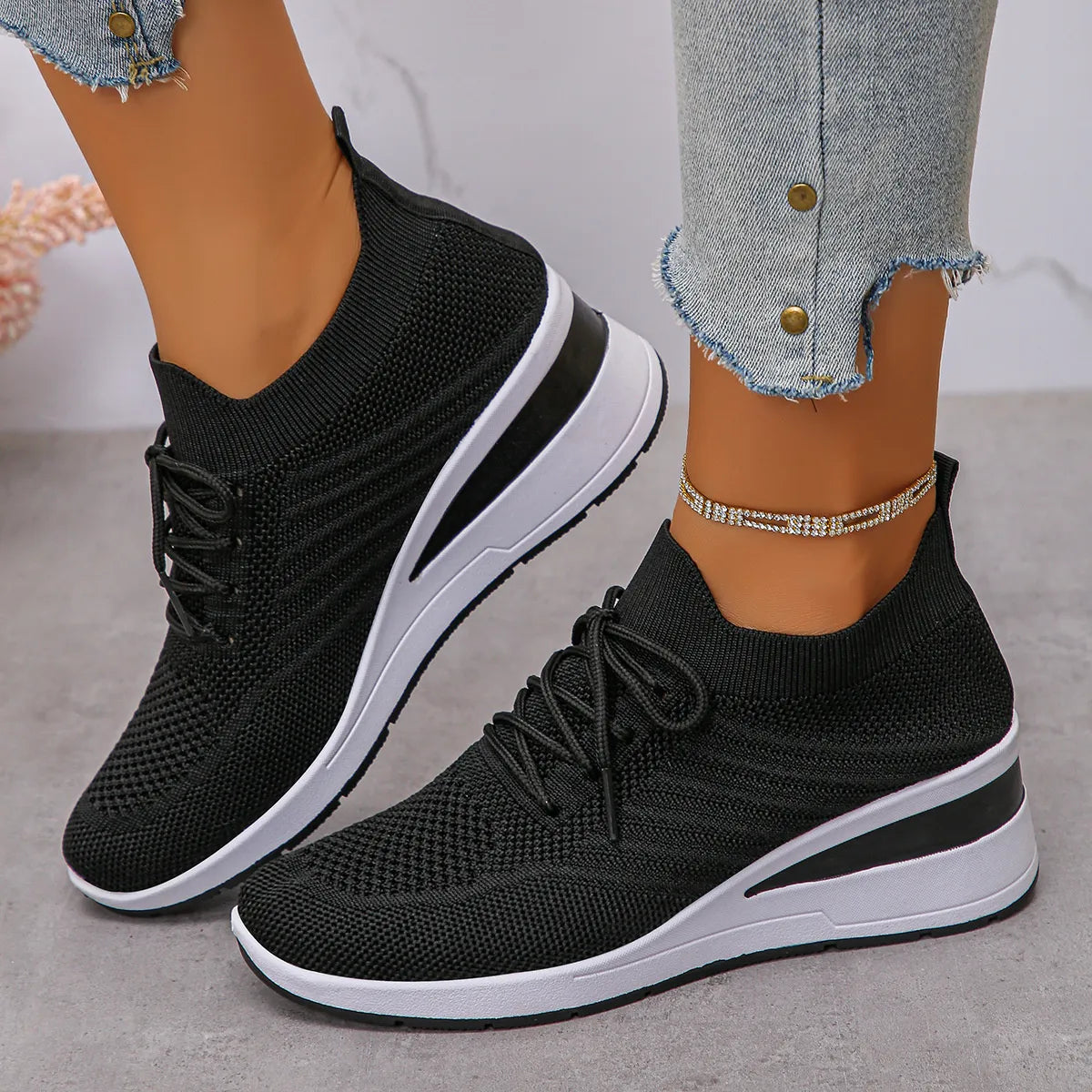 Lace-Up Wedge Athletic Sneakers – Sporty Chic Comfort
