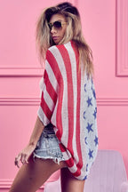 American Flag Cocoon Knit Cardigan – Patriotic & Cozy Layering Piece