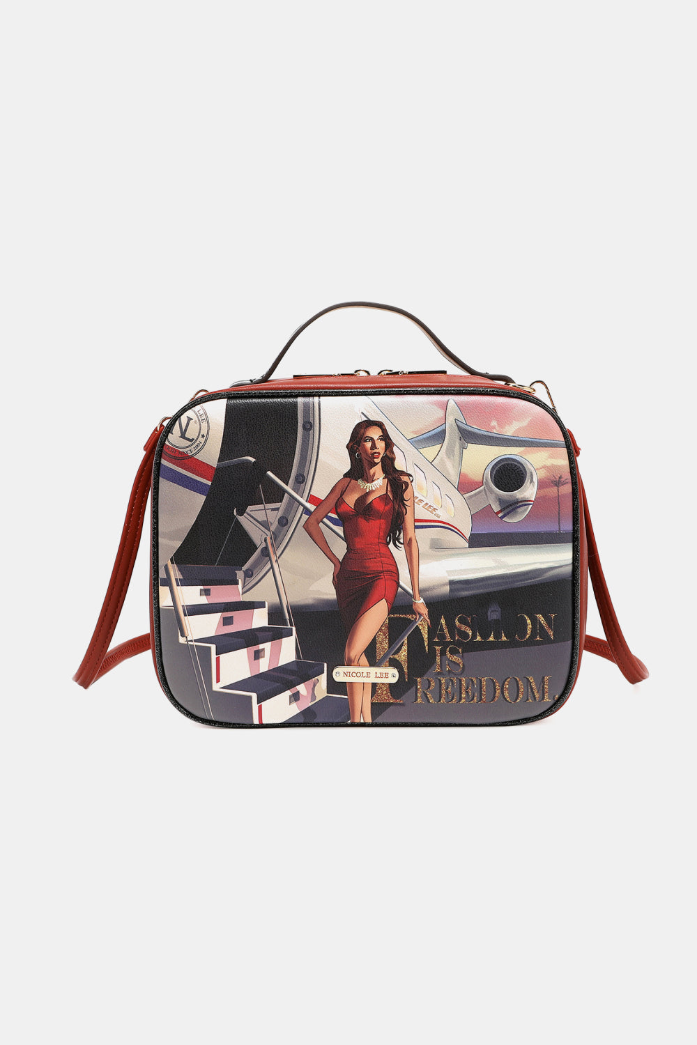 Nicole Lee Printed Handbag – Pebbled & Patent Leather with 3 Pouches