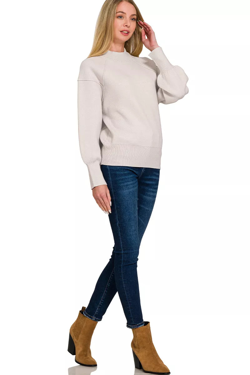 Zenana Viscose Mock Neck Sweater – Trendy Exposed Seam Design