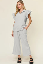 Ruffle Sleeve Top & Wide-Leg Pants Set – Chic, Comfy & Effortless