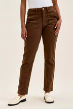 Mahogany wash jeans with belt loops, front fly button, and two back patch pockets