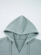 Ribbed Drop Shoulder Knit Hoodie – Cozy Casual Pullover