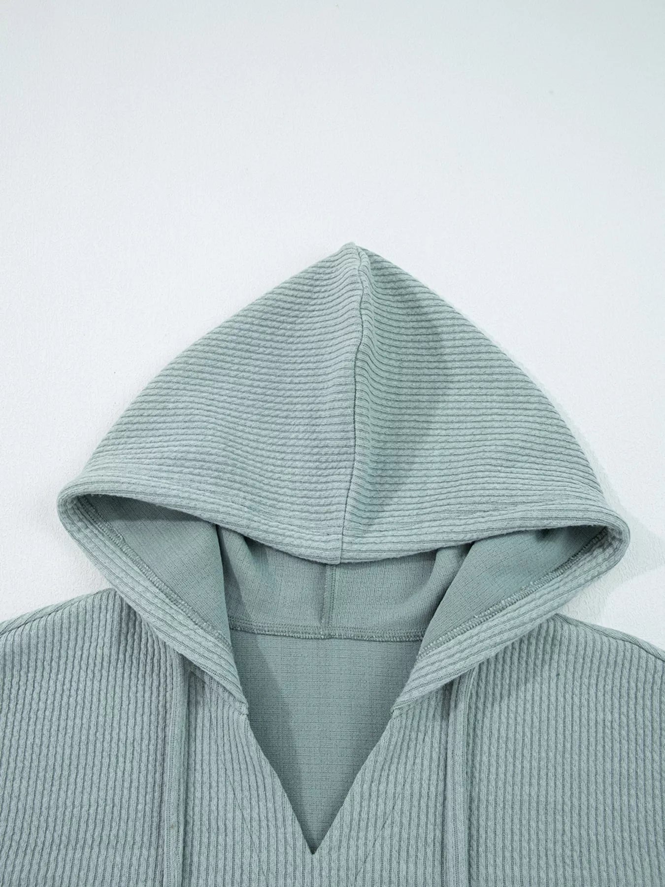 Ribbed Drop Shoulder Knit Hoodie – Cozy Casual Pullover