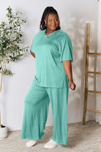 Chic Round Neck Slit Top & Pants Set – Stylish, Comfy & Versatile