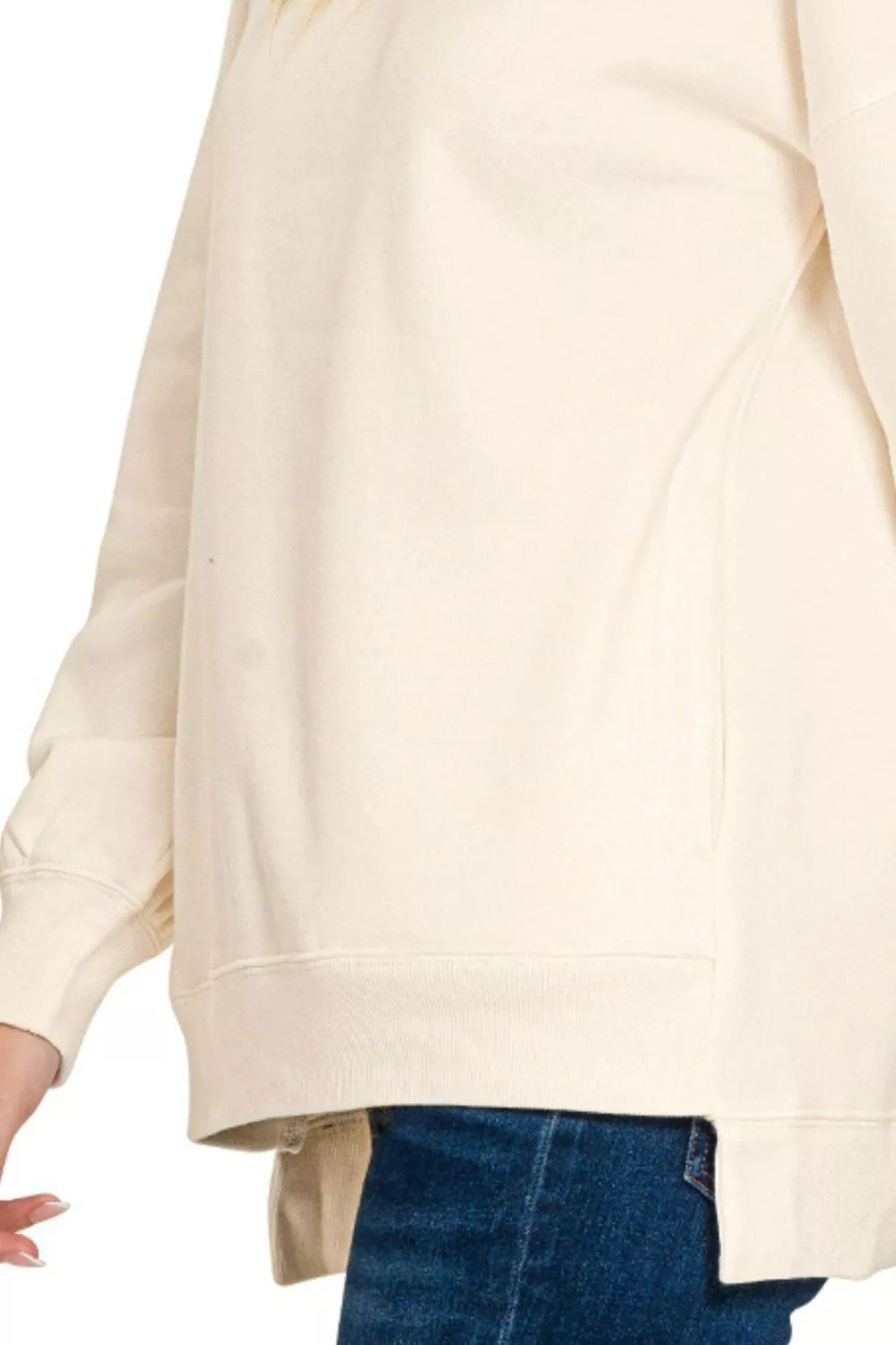 Zenana Full Size Fleece Hi-Low Boyfriend Sweatshirt with Pockets
