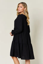 V-Neck Balloon Sleeve Tiered Dress – Flowy, Chic & With Pockets