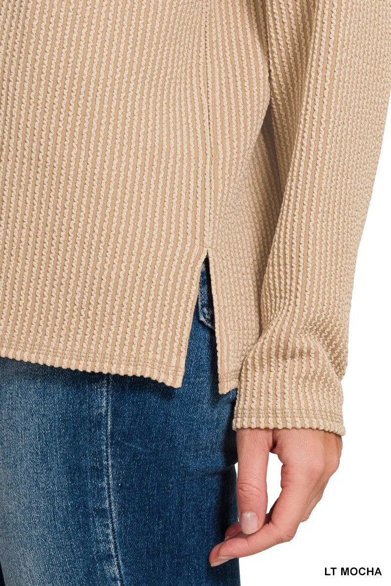 Long Sleeve Drop Shoulder Rib Top – Casual Chic Layering Shirt