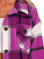 Purple Plaid Flannel Jacket for Women Oversized Button-Up Casual Shacket