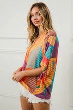 Geometric Print V-Neck Blouse – Colorful, Lightweight & Feminine