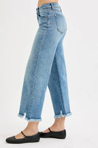 Dreamkue-Risen Women's Mid Rise Cropped Wide Leg Jeans Stretch Denim, Casual Fit