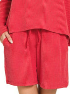 Corded Rib Long Sleeve Tee & Shorts Set – Casual Coordinated Outfit