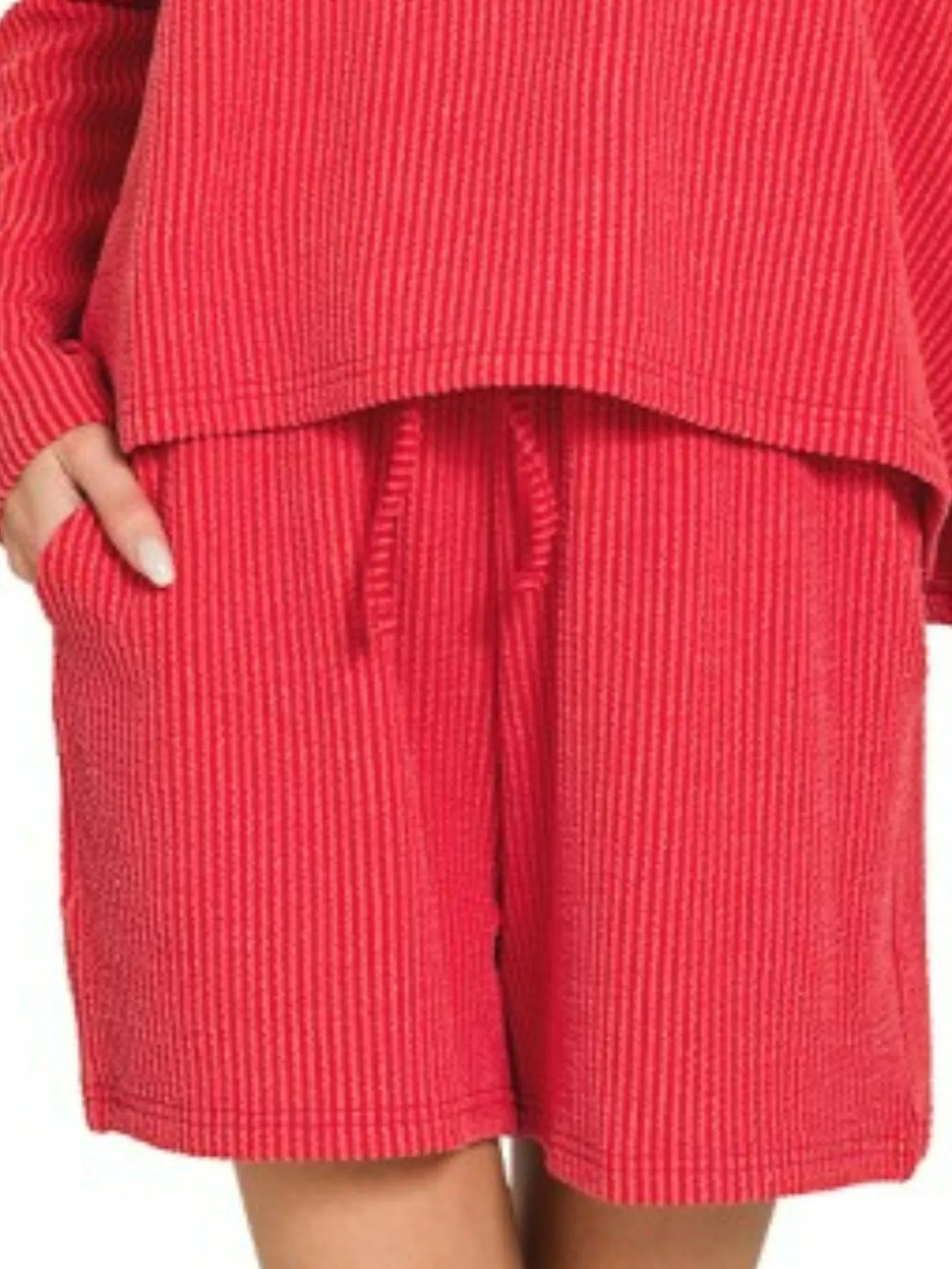 Corded Rib Long Sleeve Tee & Shorts Set – Casual Coordinated Outfit