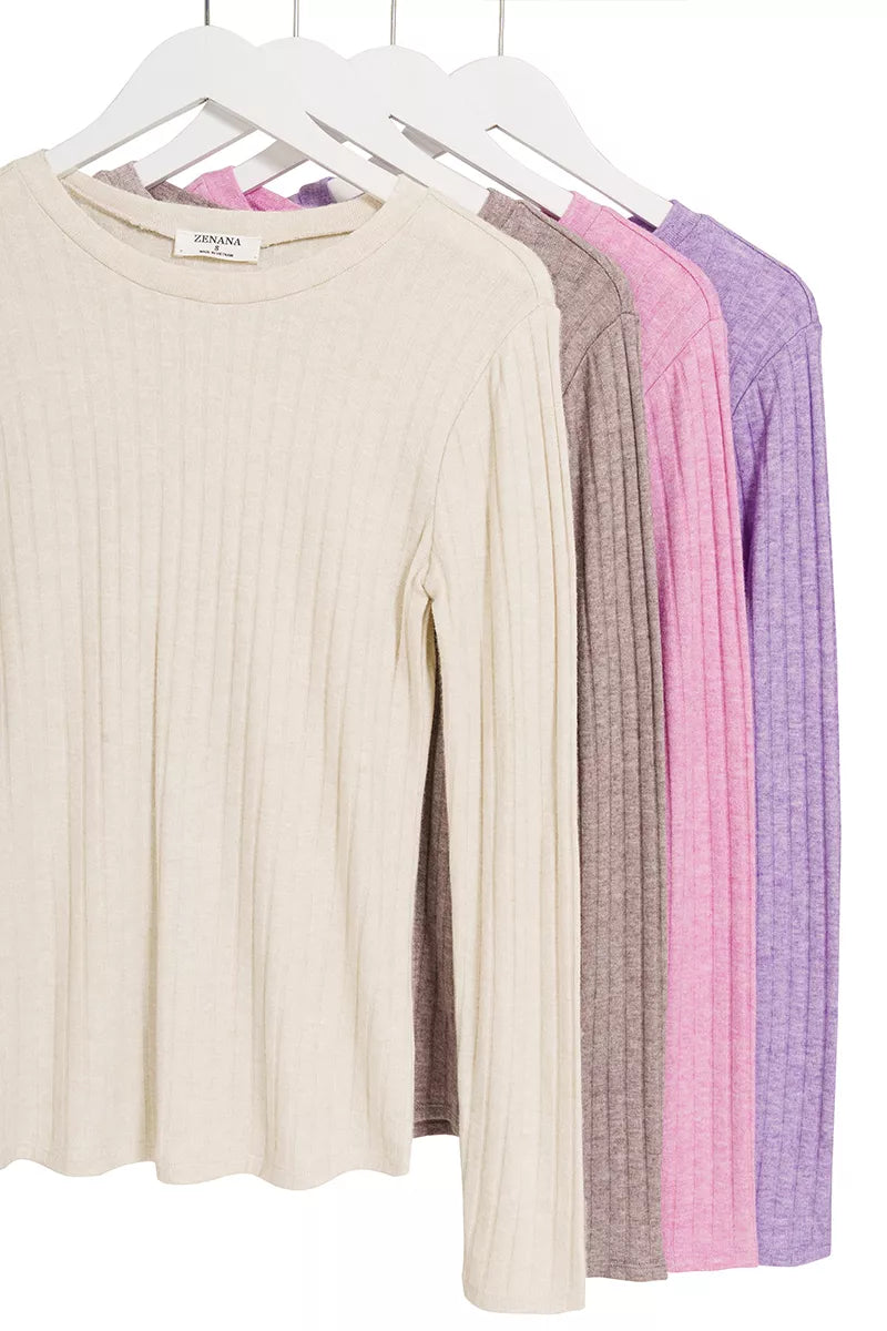 Zenana Pink Ribbed Long Sleeve T-Shirt – Stretch Fit & Style