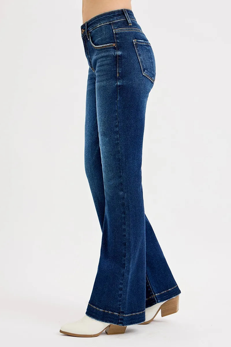 Tummy Control Mid Rise Flare Jeans – Slimming & Stylish Denim