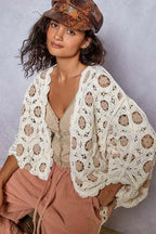 Chenille V-Neck Relaxed Fit Cardigan – Floral Batwing Design