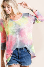 Tie-Dye Print Low Gauge Knit Top | Trendy Women’s Casual Lightweight Shirt