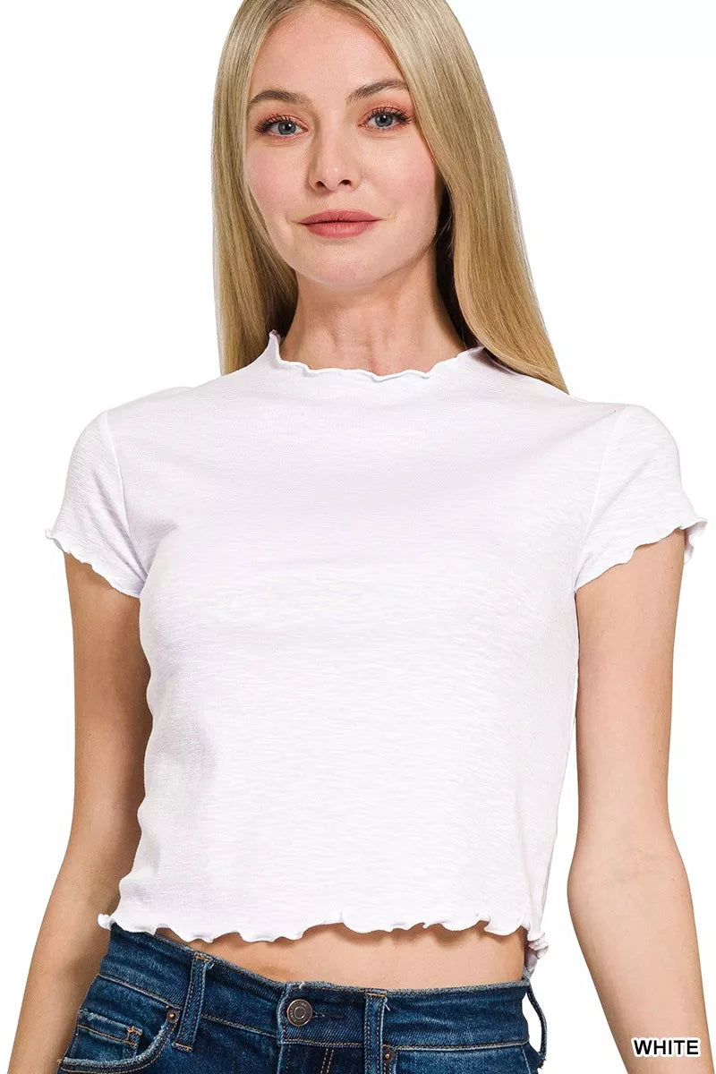 Zenana Cotton Modal Lettuce Trim Cropped T-Shirt – Trendy & Comfy