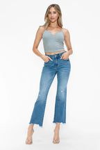 Bytos Raw Hem Distressed Crop Jeans – Stylish Mid Rise Flare Denim