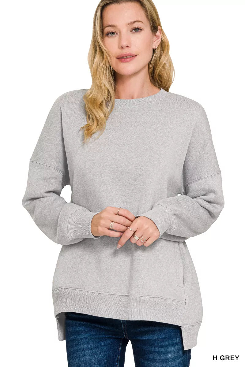 Zenana Fleece Hi-Low Boyfriend Sweatshirt with Pockets – Cozy Style