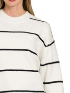 Oversized Striped Pullover Sweater – Black & White Knit Crew Neck