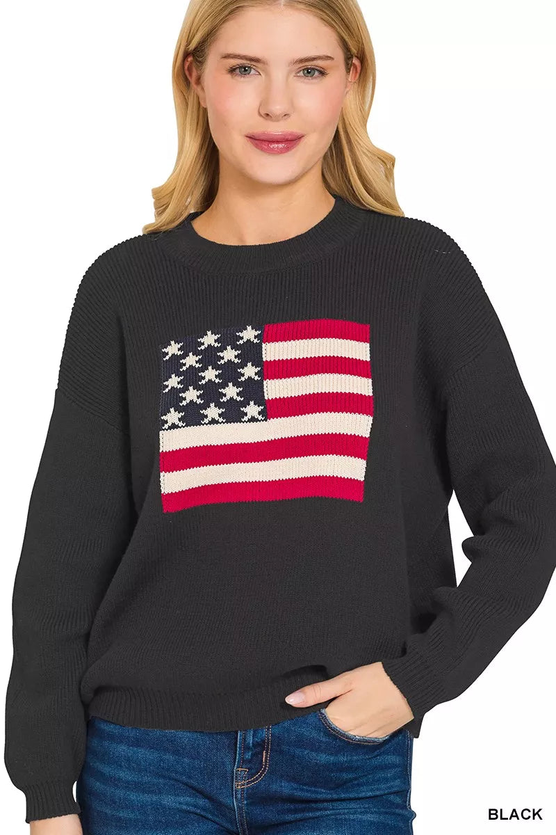 Zenana American Flag Crew Neck Sweater – Patriotic Cozy Style