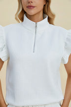 Textured Flounce Sleeve Top & Shorts Set – Stylish & Comfy 2-Piece