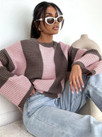Color Block Long Sleeve Sweater – Trendy Casual Knitwear