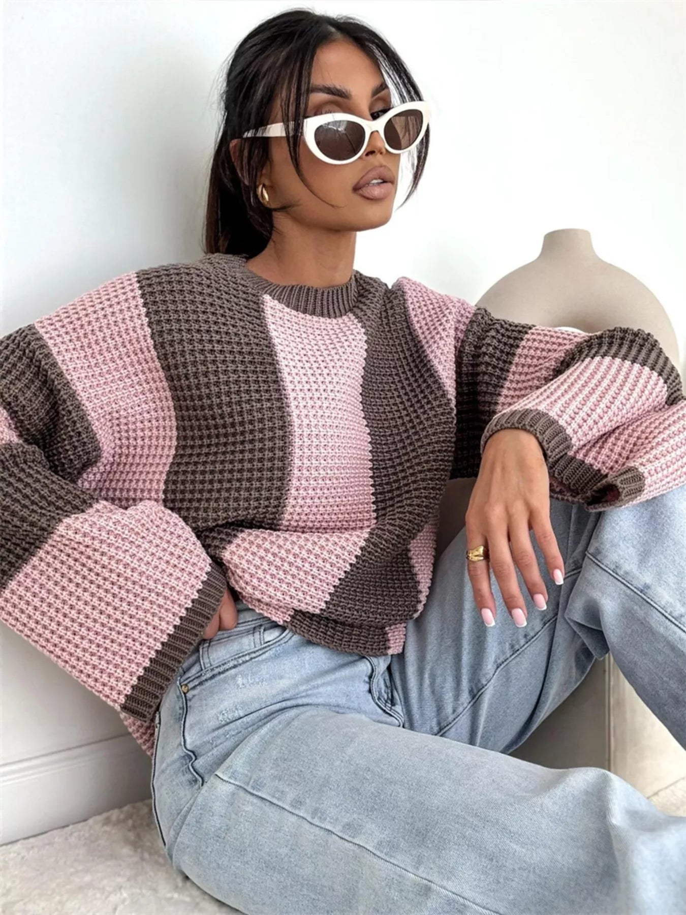 Color Block Long Sleeve Sweater – Trendy Casual Knitwear
