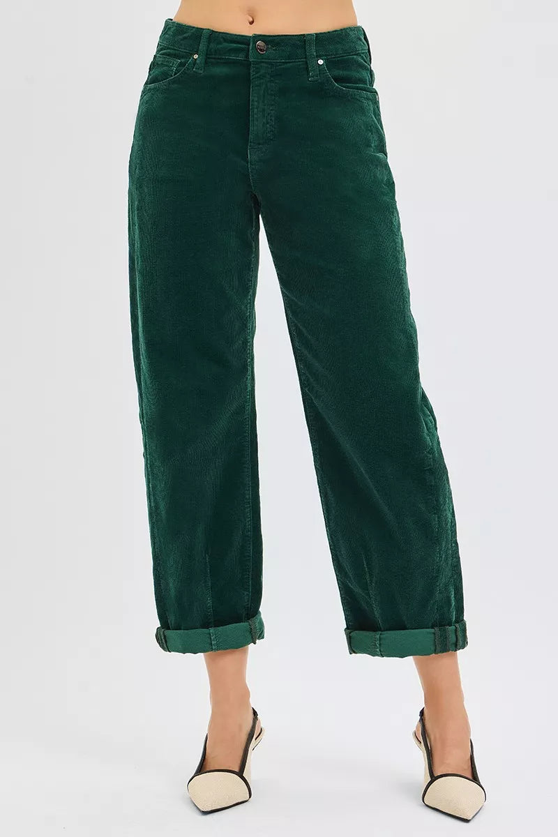 Risen Women's High Rise Crop Barrel Corduroy Pants