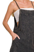 Denim Overall Romper – Adjustable Straps, Pockets & Vintage Wash