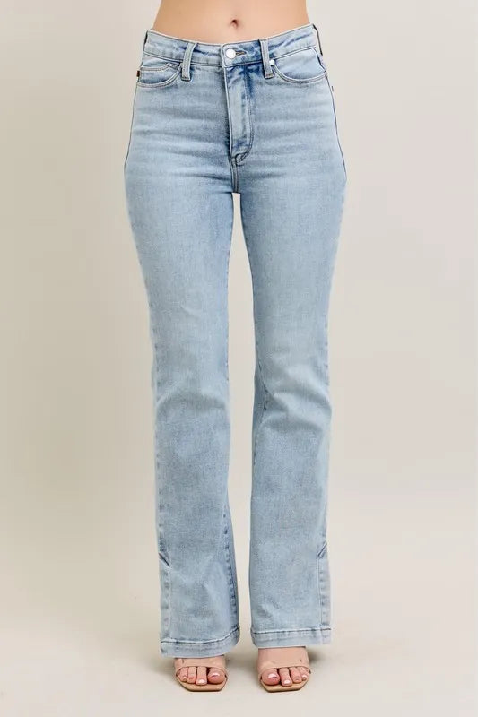 Judy Blue Women's High Waist Tummy Control Vintage Wash Slim Bootcut Jeans.