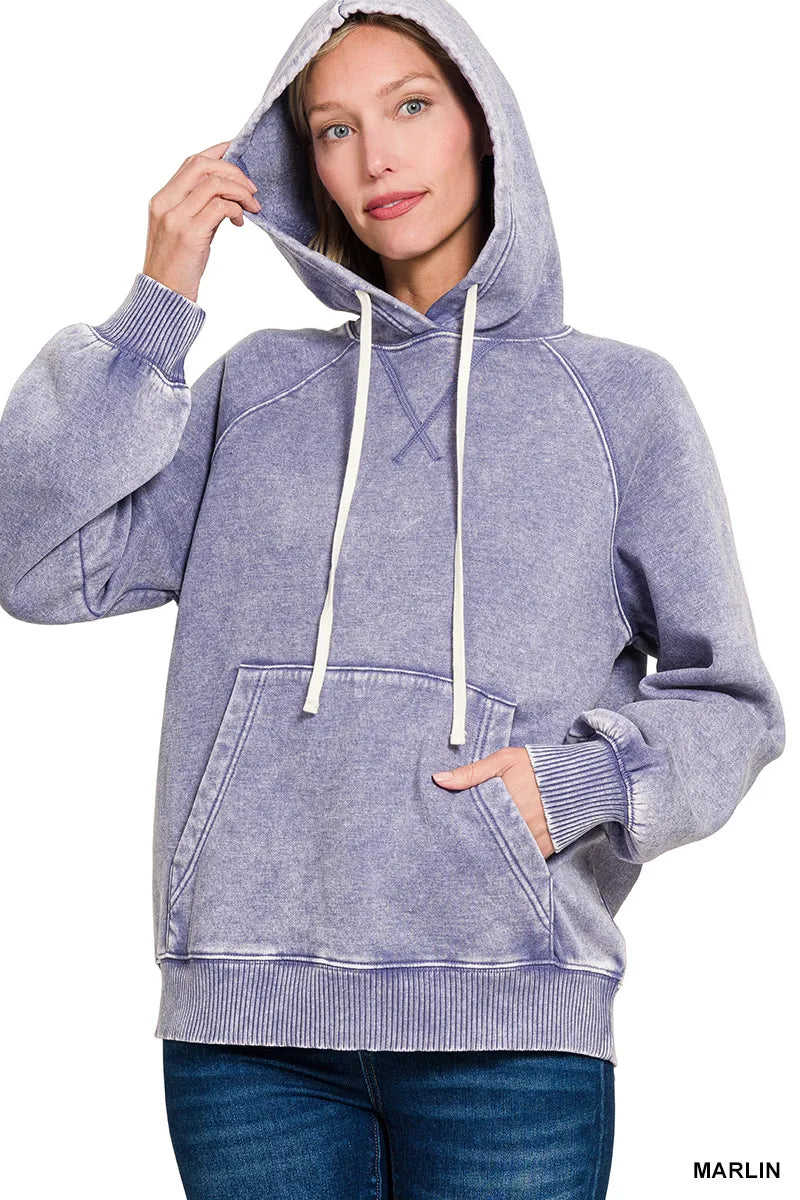 Acid Wash Fleece Hoodie with Kangaroo Pocket – Cozy & Stylish