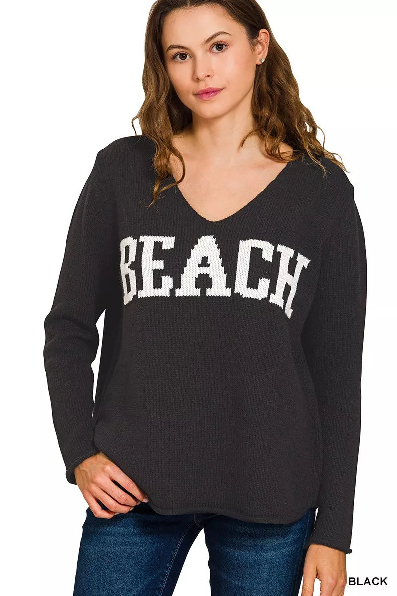 Zenana Beach V Neck Sweater – Effortless Style & Cozy Coastal Vibes