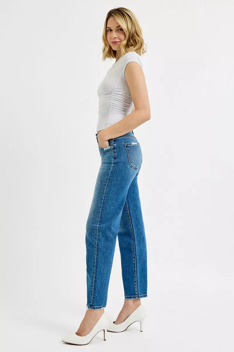 Risen High Rise Tummy Control Slim Barrel Ankle Jeans