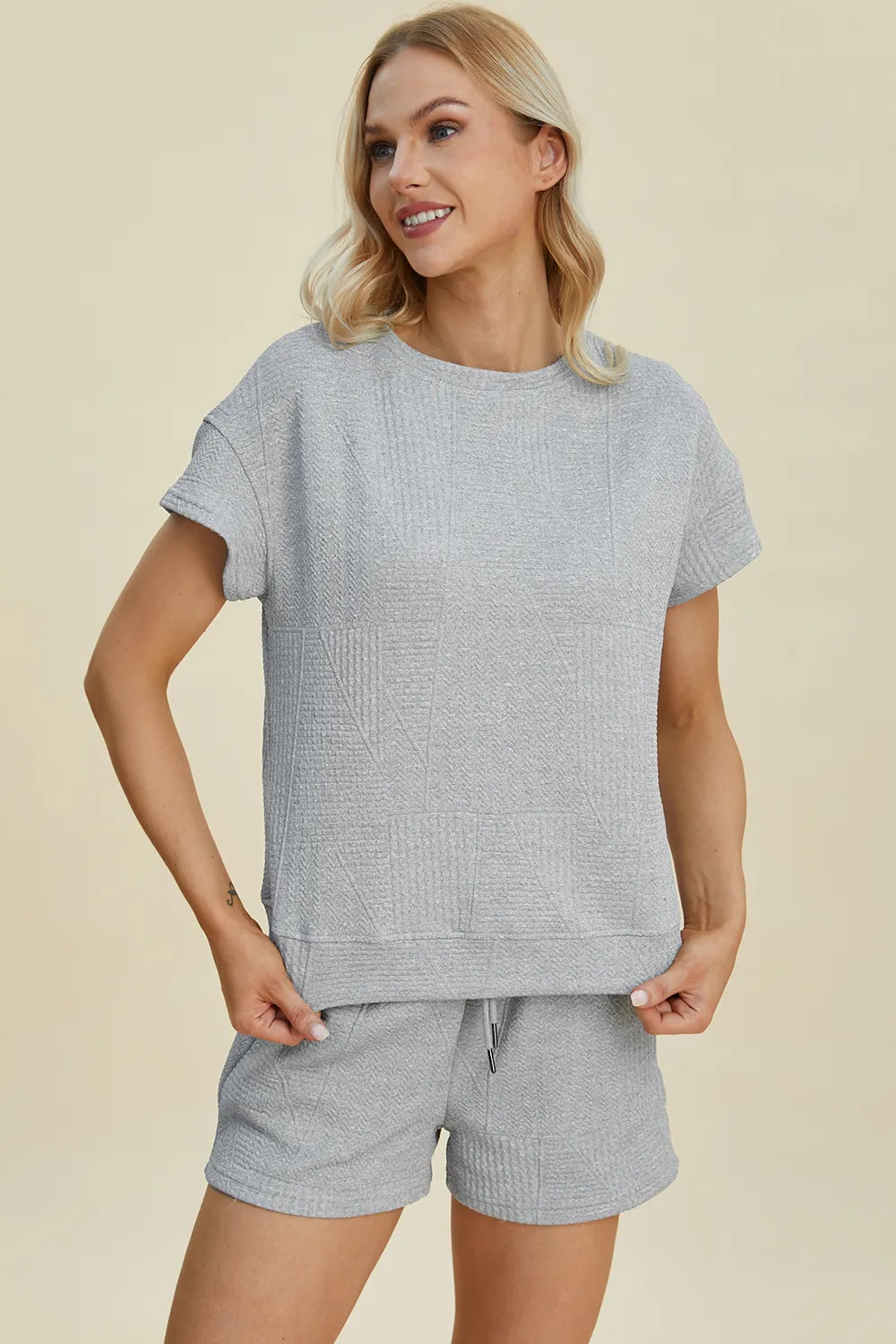 Textured Short Sleeve Top & Shorts Set – Comfy, Chic & Versatile