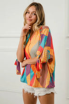 Geometric Print V-Neck Blouse – Colorful, Lightweight & Feminine