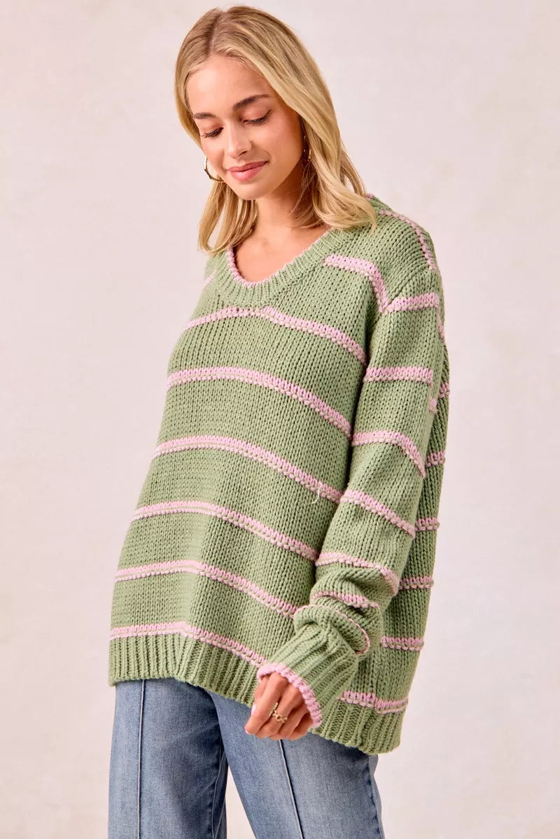 BiBi Striped Long Sleeve Sweater – Classic Cozy Everyday Style