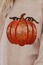 Sequin Pumpkin Round Neck Long Sleeve Sweatshirt – Festive Fall Style