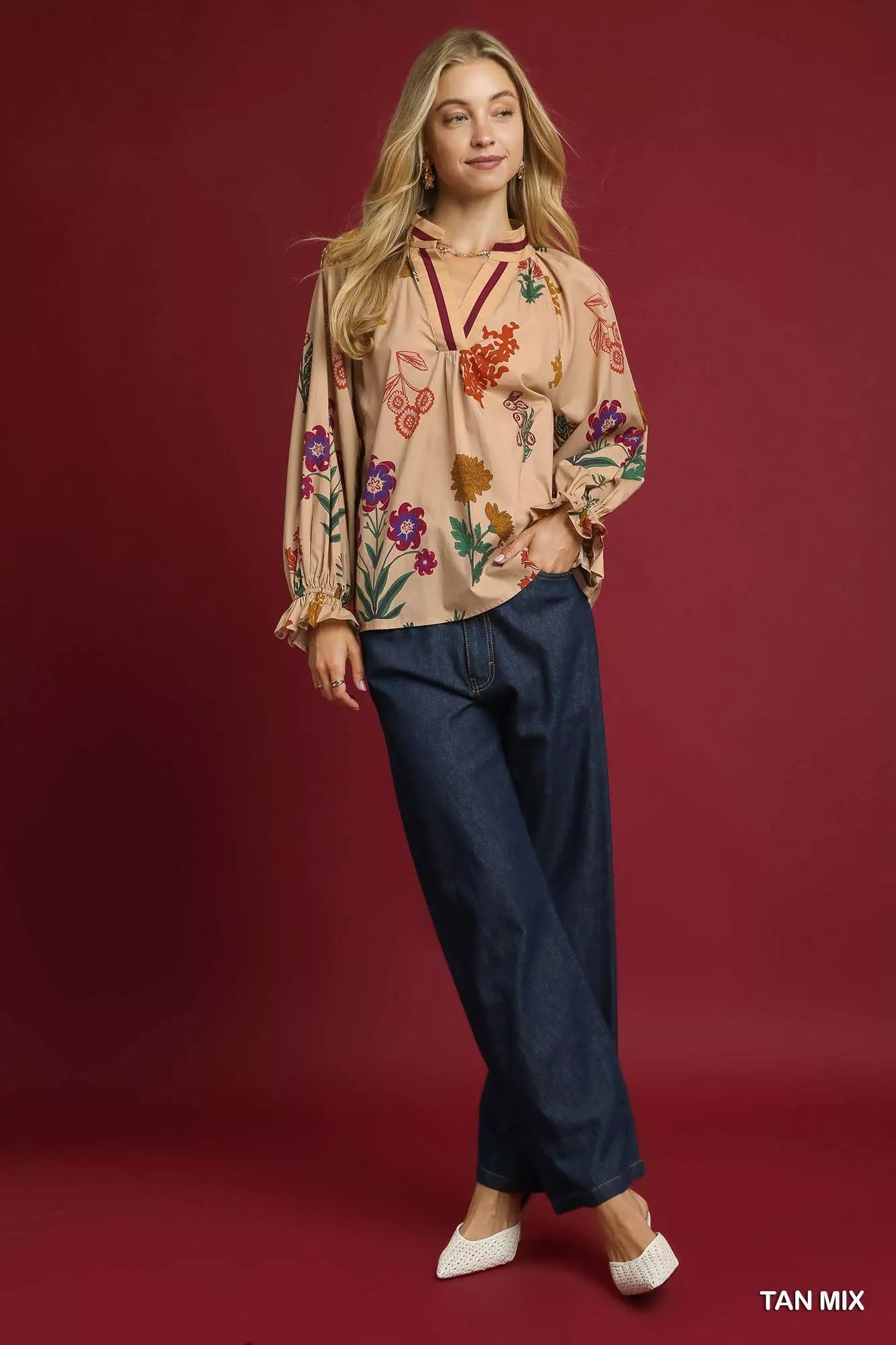 Umgee Floral Print Flounce Sleeve Blouse – Feminine, Chic & Effortless Style