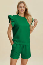 Textured Ruffle Sleeve Top & Shorts Set – Cute, Comfy & Stylish