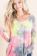 Tie-Dye Print Low Gauge Knit Top | Trendy Women’s Casual Lightweight Shirt