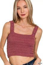 Women's ribbed seamless brick bra-style crop top with wide square neckline