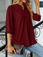 Notched 3/4 Sleeve Casual Top – Effortless Everyday Style