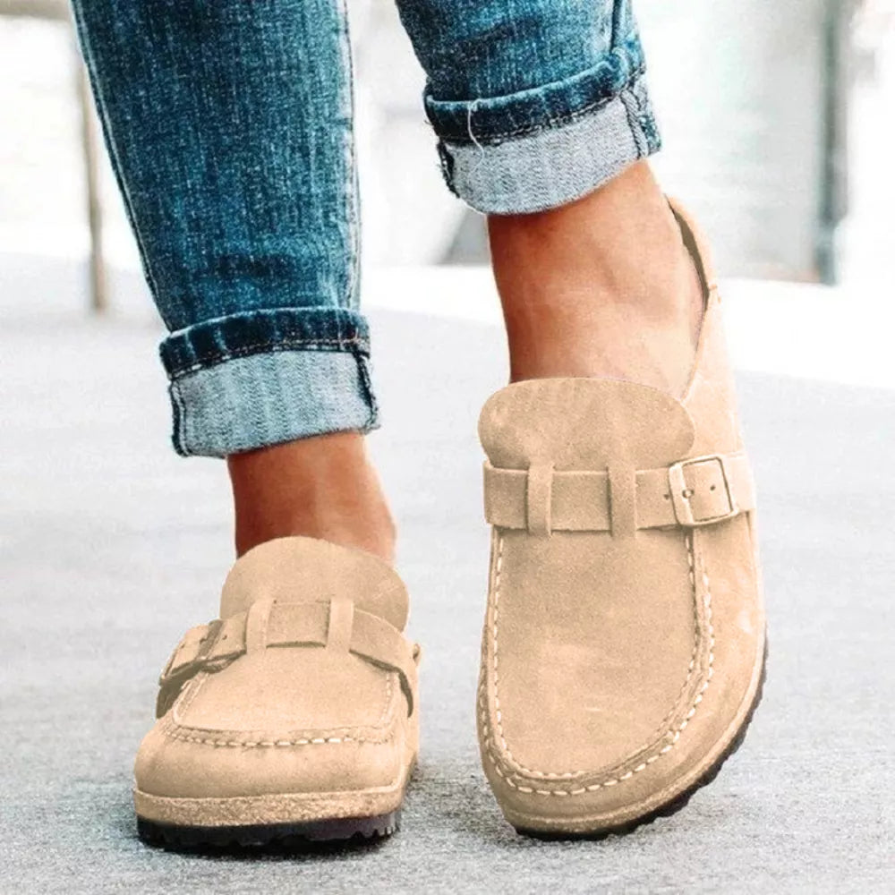Round Toe Low Heel Buckle Loafers – Classic Comfortable Style