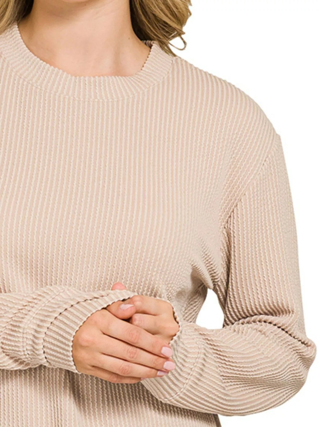 Raised Rib Round Neck Long Sleeve Top | Classic Women’s Versatile Shirt