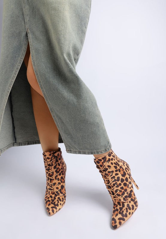 Rag Company Nesta Leopard Boots – Lace Up Stiletto Heel Statement