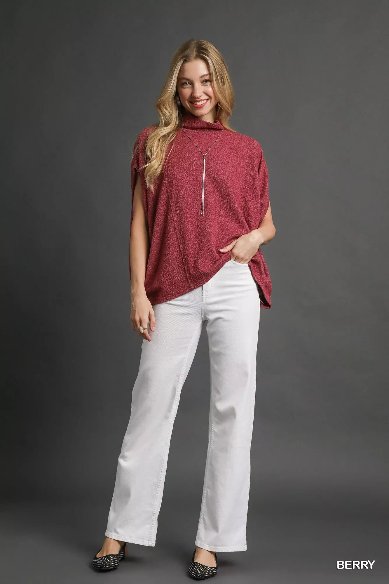 Umgee Textured Mock Neck Top – Effortless Relaxed Fit Chic Style
